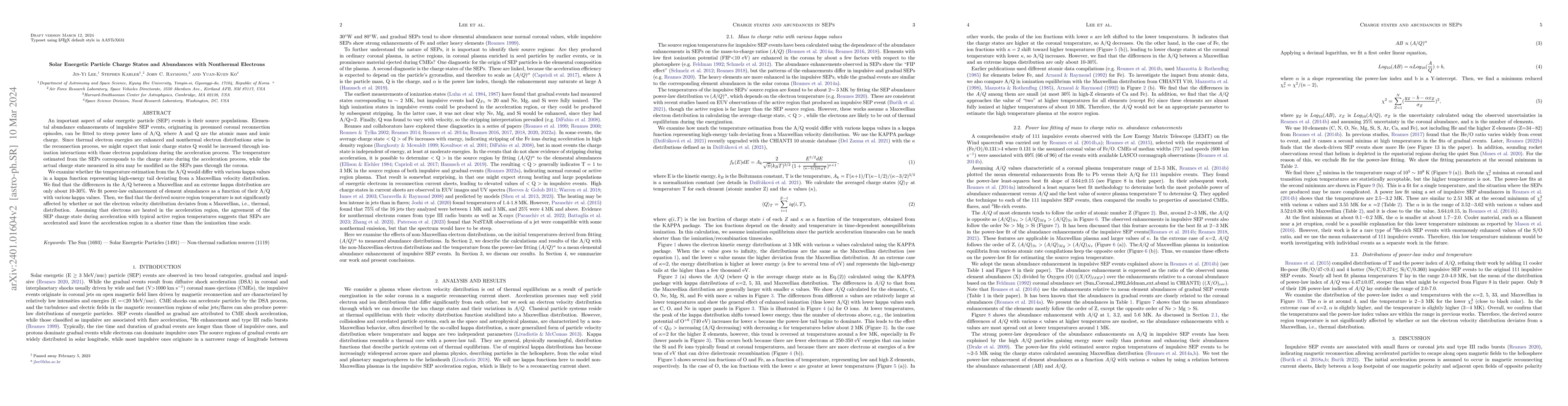 Thumbnail for Solar Energetic Particle Charge States and Abundances with Nonthermal
  Electrons