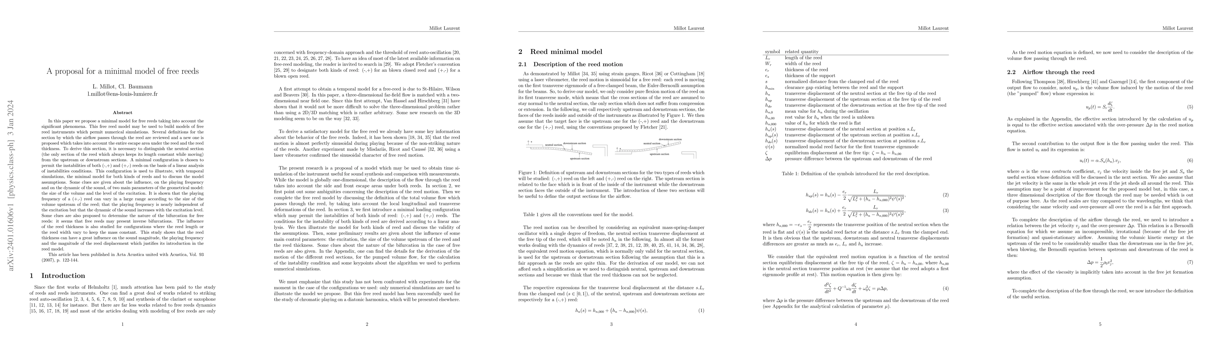 Thumbnail for A proposal for a minimal model of free reed