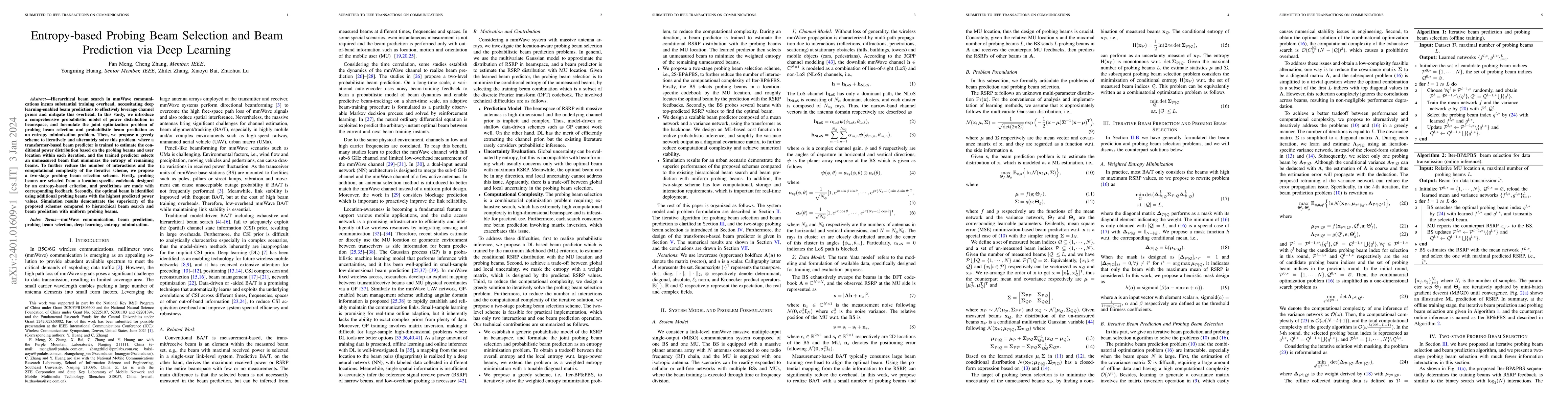 Thumbnail for Entropy-based Probing Beam Selection and Beam Prediction via Deep
  Learning