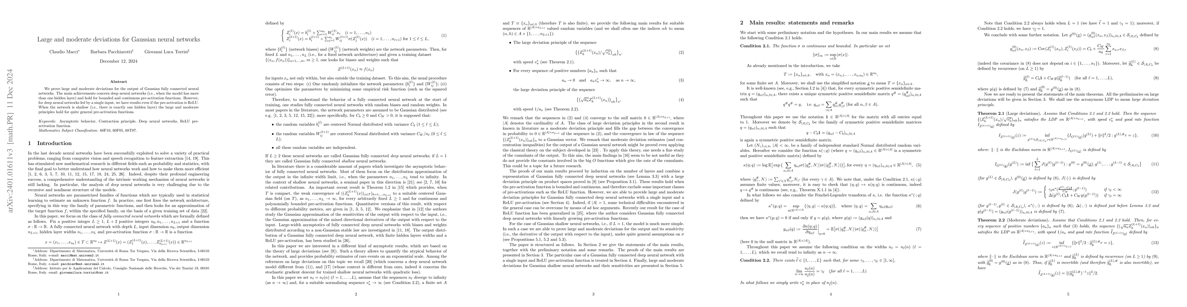 Thumbnail for Large and moderate deviations for Gaussian neural networks