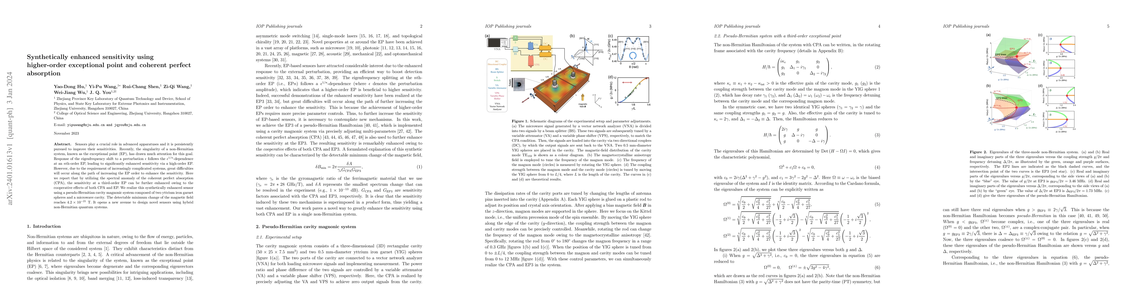 Thumbnail for Synthetically enhanced sensitivity using higher-order exceptional point
  and coherent perfect absorption