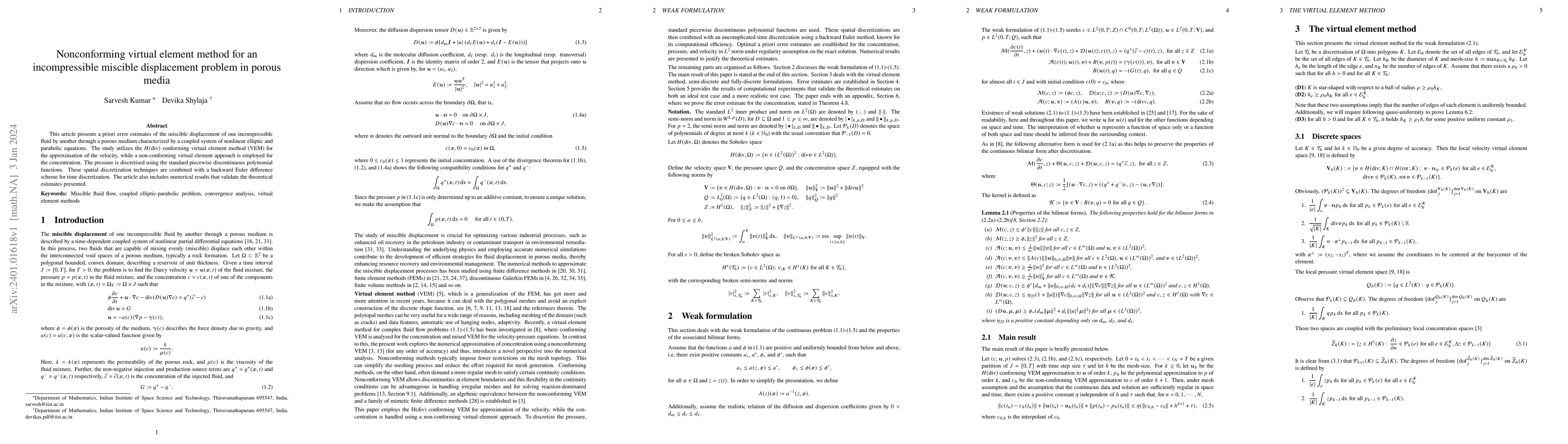 Thumbnail for Nonconforming virtual element method for an incompressible miscible
  displacement problem in porous media