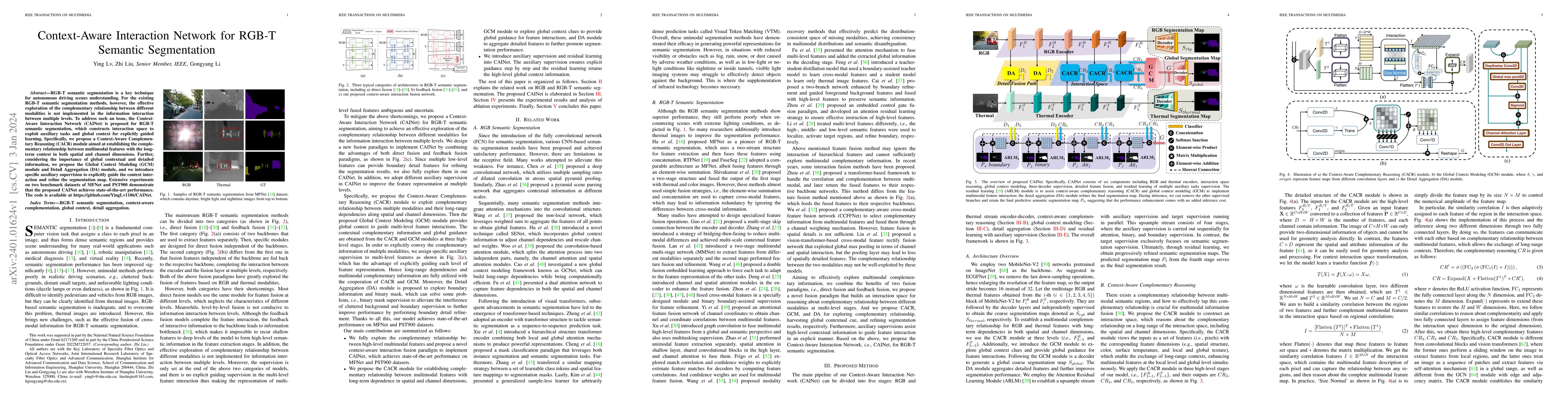 Thumbnail for Context-Aware Interaction Network for RGB-T Semantic Segmentation