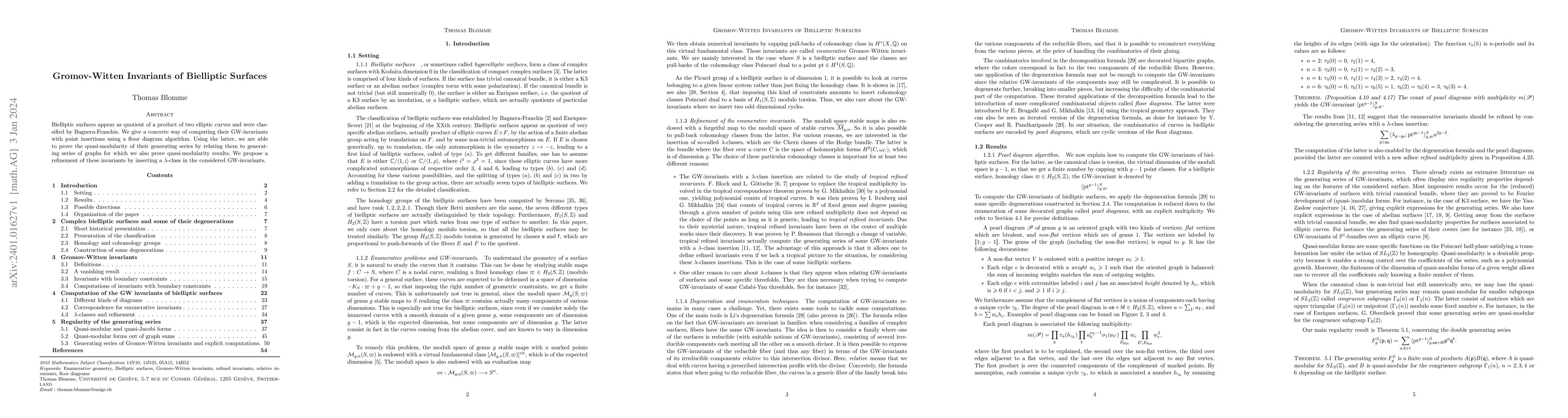 Thumbnail for Gromov-Witten Invariants of Bielliptic Surfaces