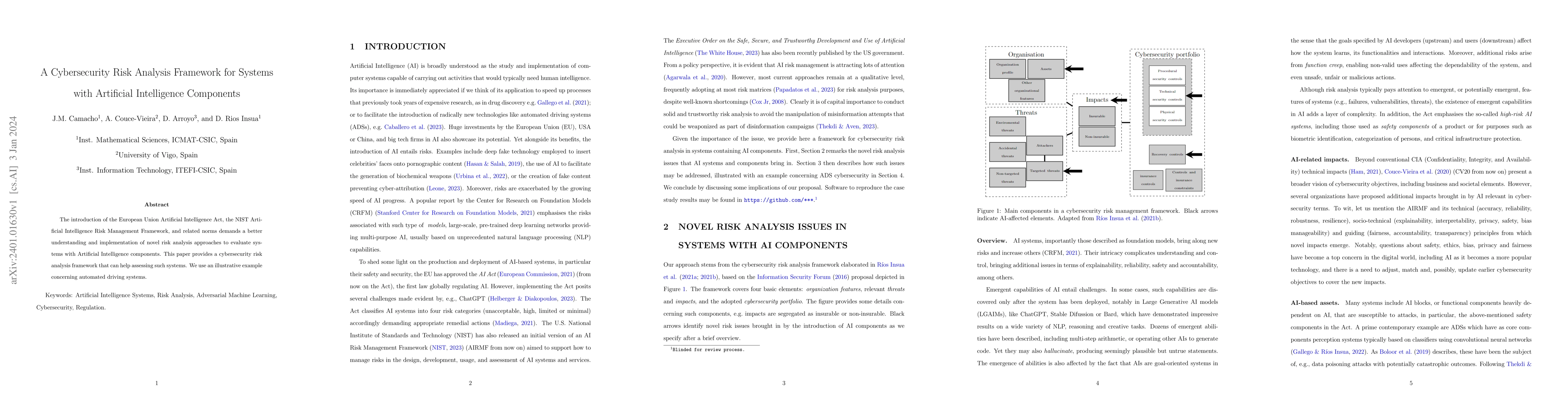 Thumbnail for A Cybersecurity Risk Analysis Framework for Systems with Artificial
  Intelligence Components