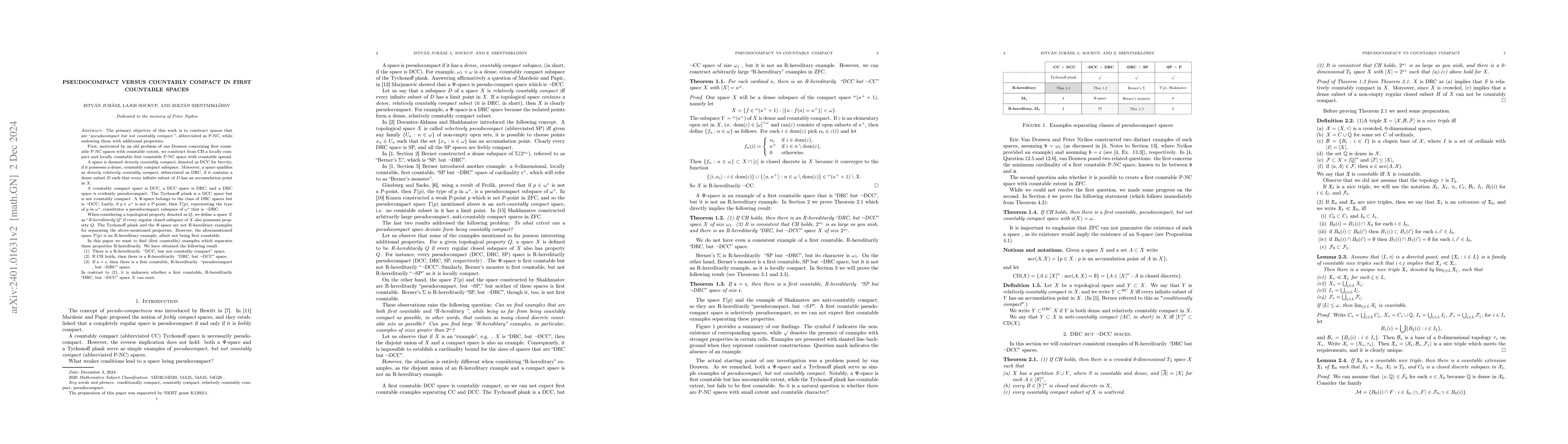 Thumbnail for Pseudocompact versus countably compact in first countable spaces