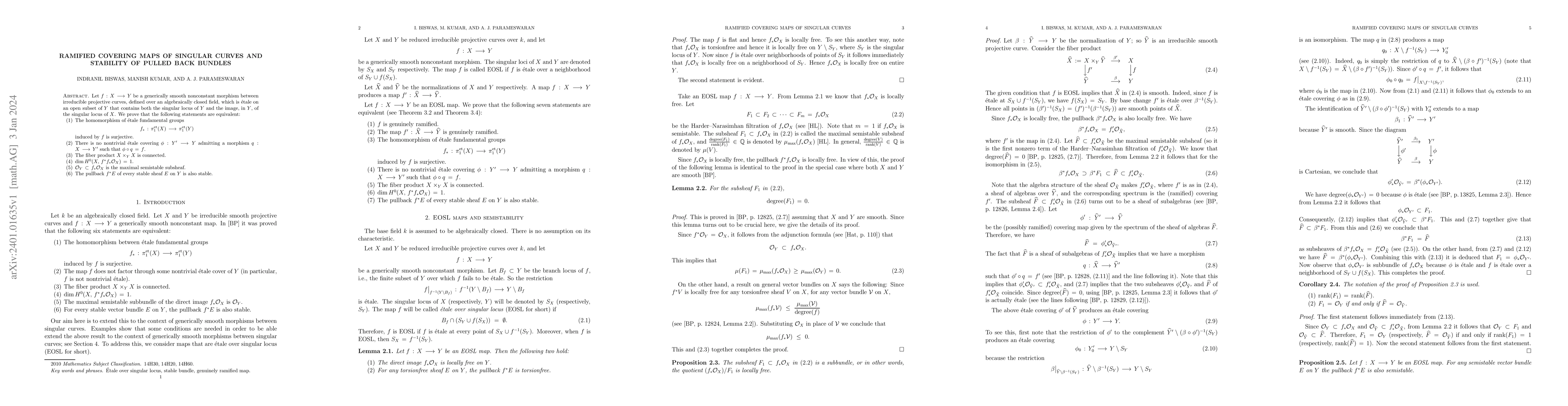 Thumbnail for Ramified covering maps of singular curves and stability of pulled back
  bundles