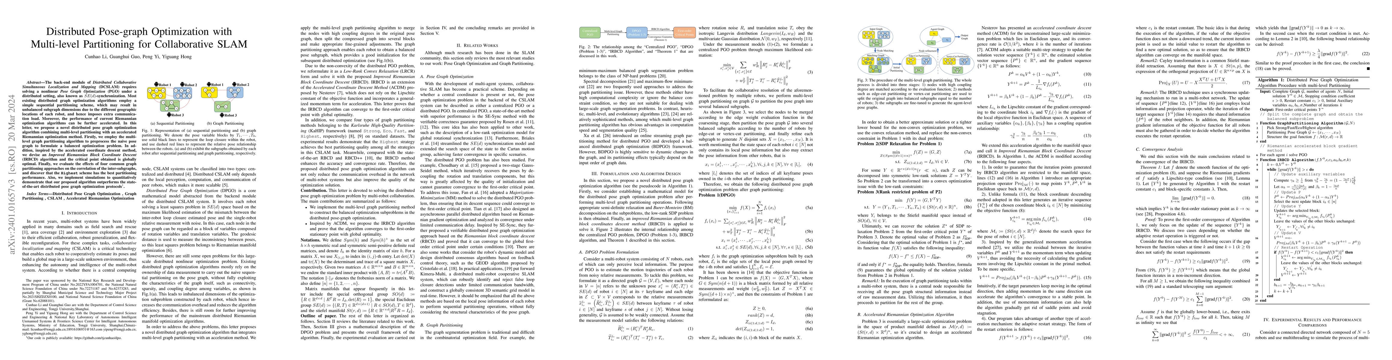 Thumbnail for Distributed Pose-graph Optimization with Multi-level Partitioning for
  Collaborative SLAM