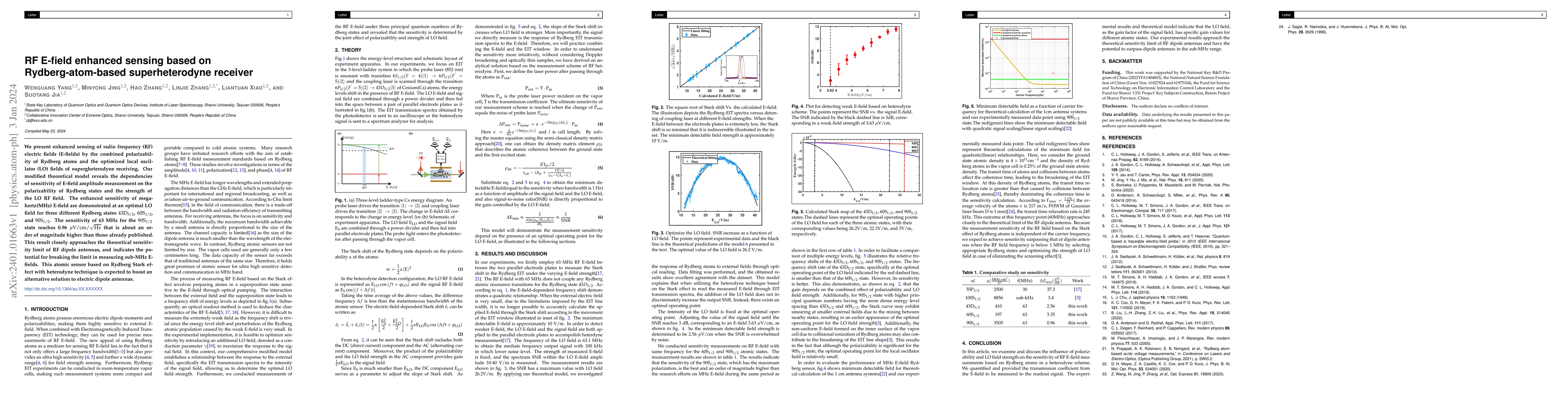Thumbnail for RF E-field enhanced sensing based on Rydberg-atom-based superheterodyne
  receiver