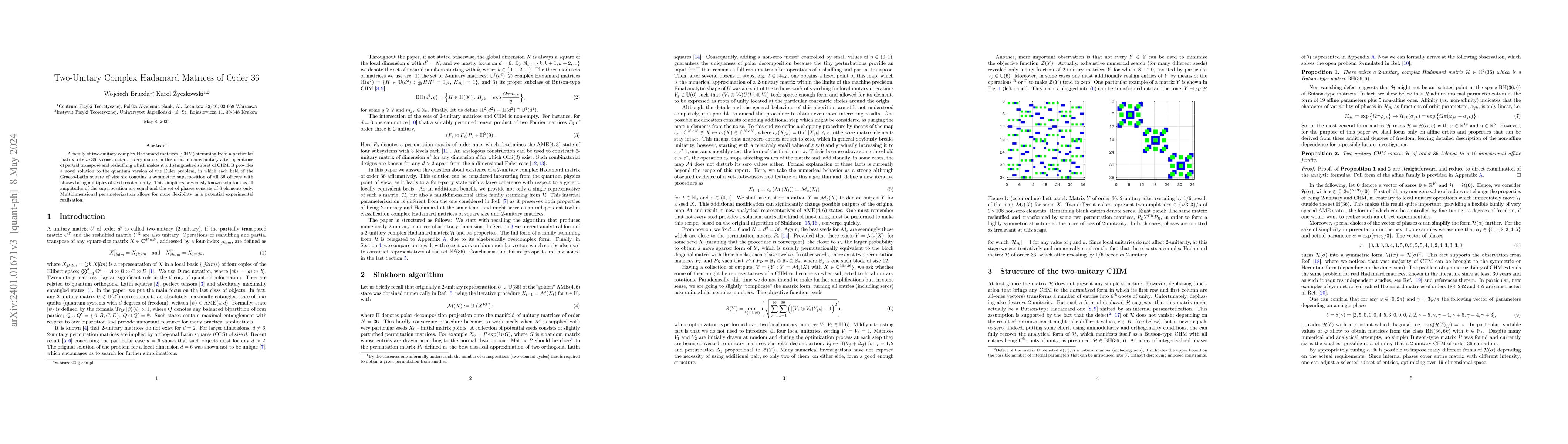Thumbnail for Two-Unitary Complex Hadamard Matrices of Order $36$