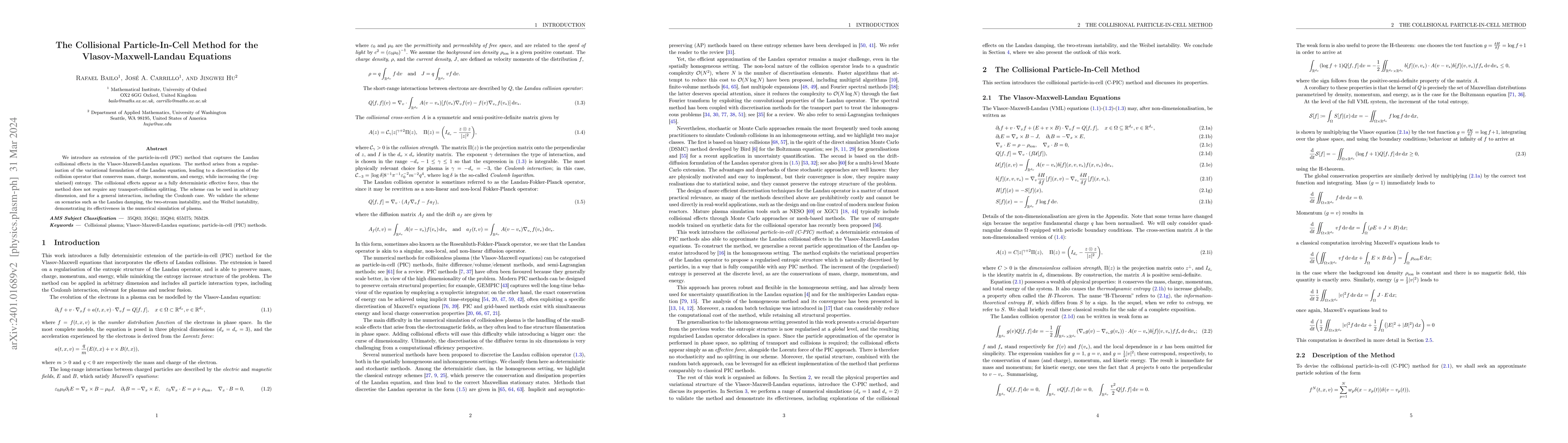Thumbnail for The Collisional Particle-In-Cell Method for the Vlasov-Maxwell-Landau
  Equations