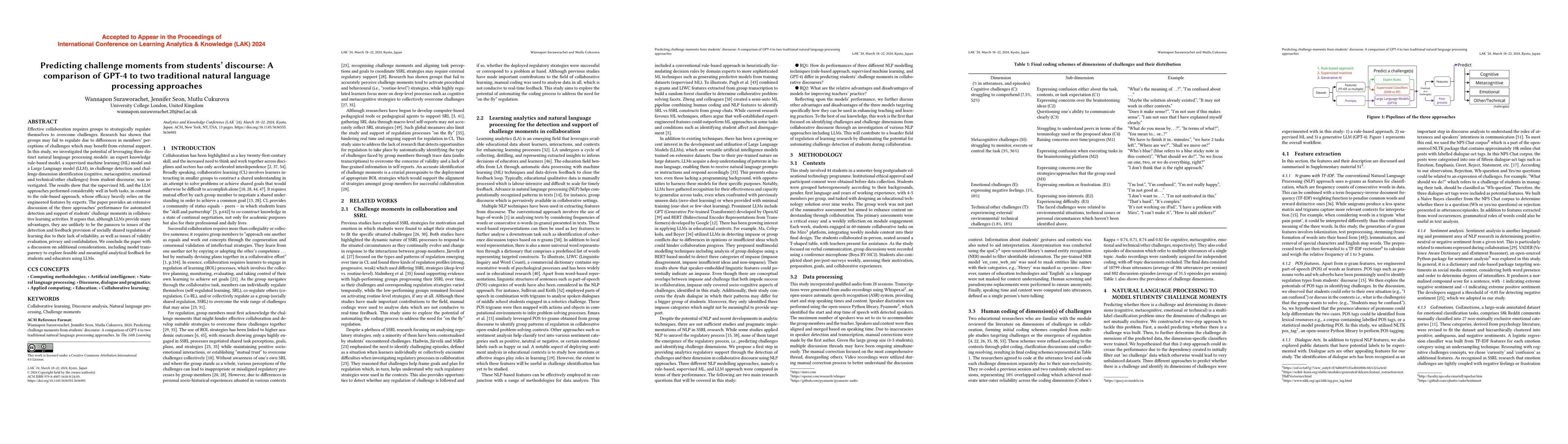 Thumbnail for Predicting challenge moments from students' discourse: A comparison of
  GPT-4 to two traditional natural language processing approaches