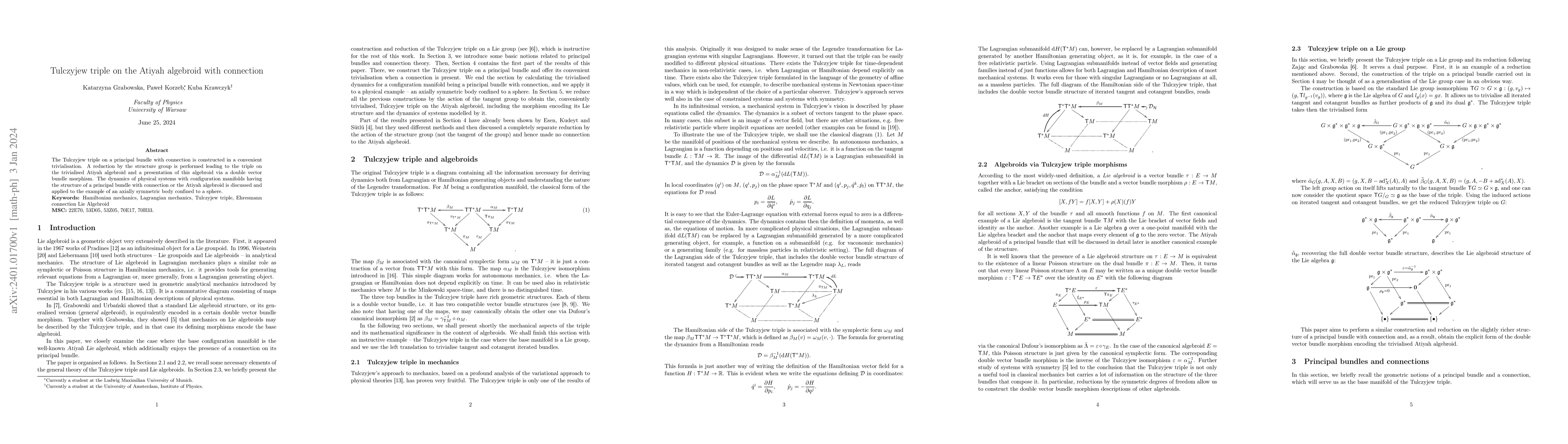 Thumbnail for Tulczyjew triple on the Atiyah algebroid with connection