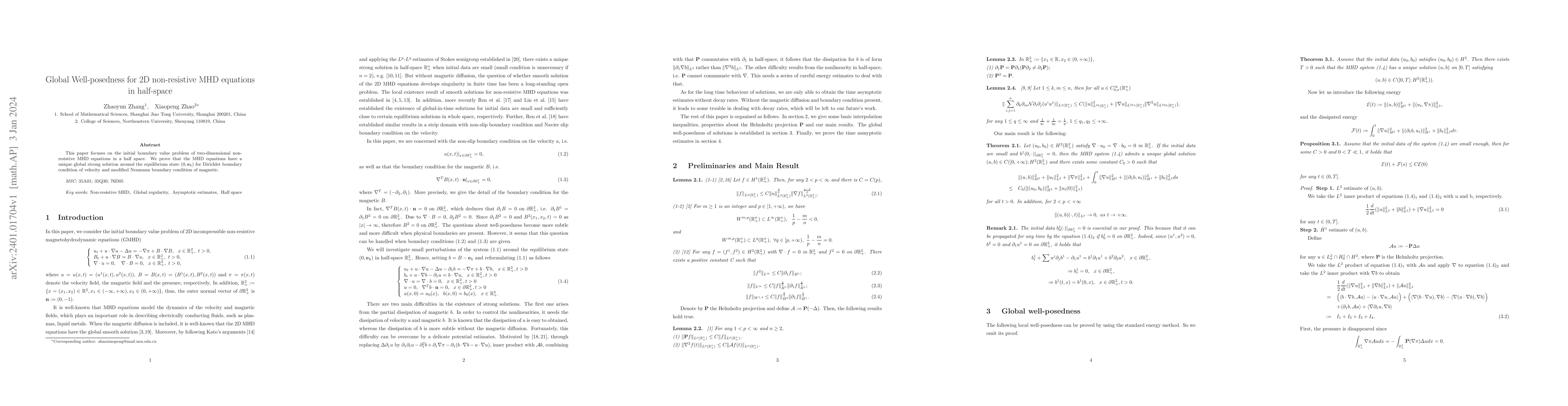 Thumbnail for Global Well-posedness for 2D non-resistive MHD equations in half-space