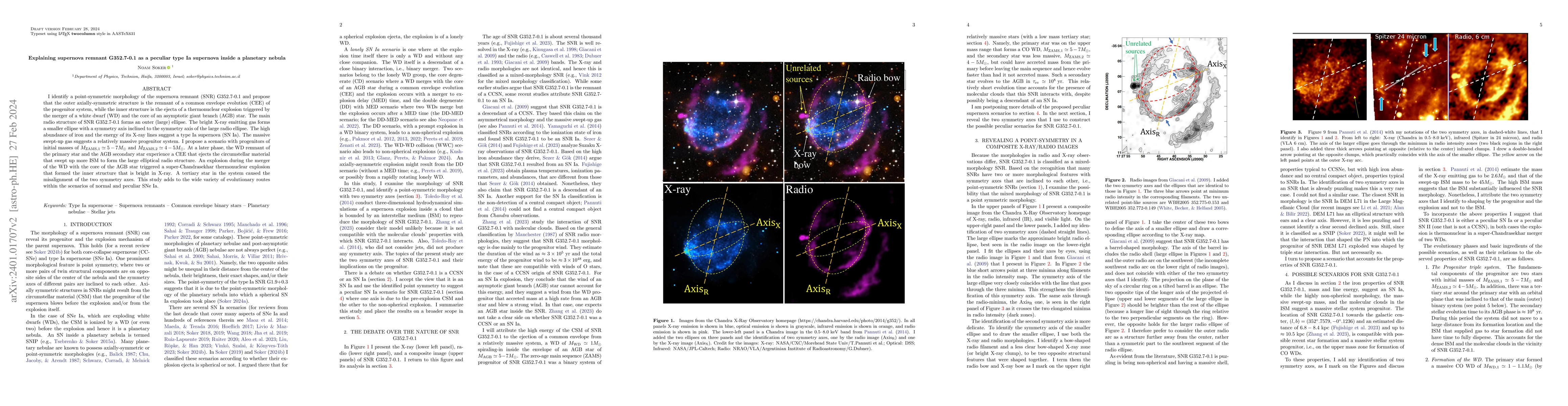 Thumbnail for Explaining supernova remnant G352.7-0.1 as a peculiar type Ia supernova
  inside a planetary nebula