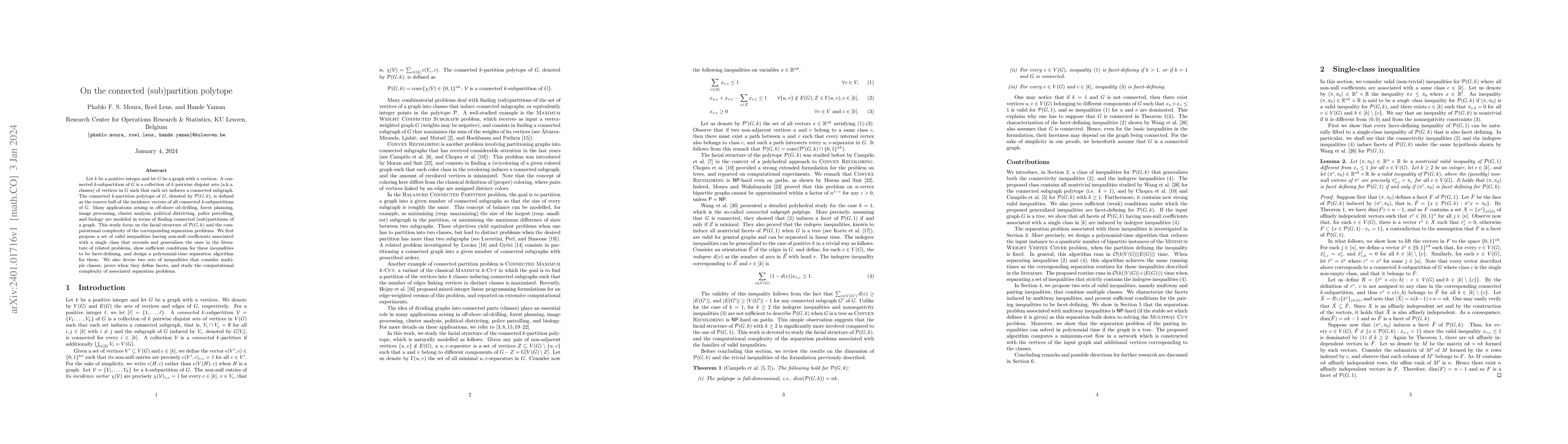 Thumbnail for On the connected (sub)partition polytope