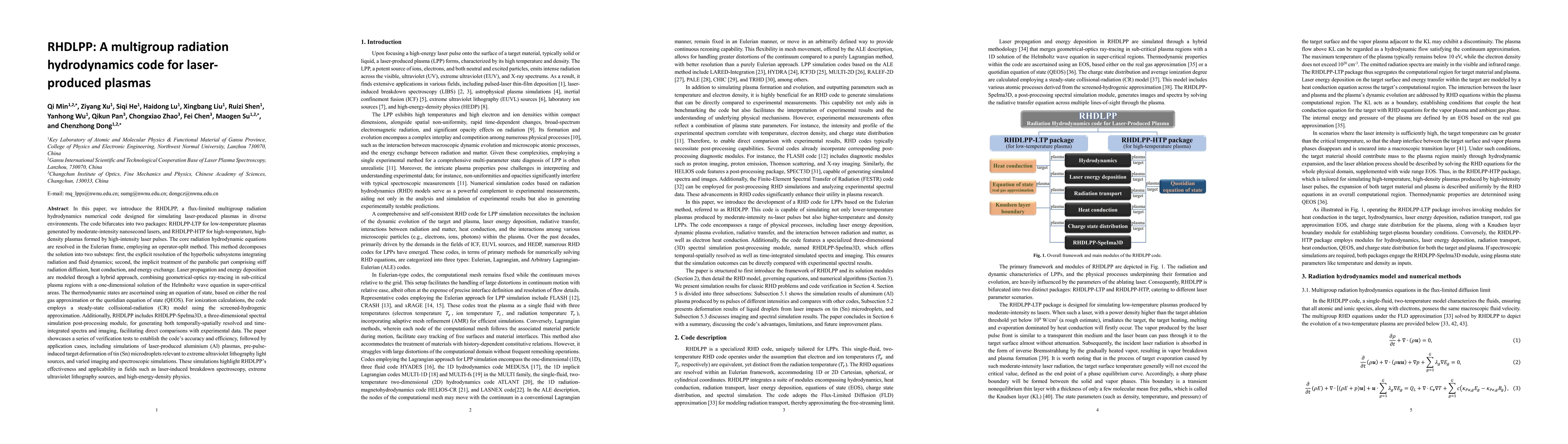 Thumbnail for RHDLPP: A multigroup radiation hydrodynamics code for laser-produced
  plasmas