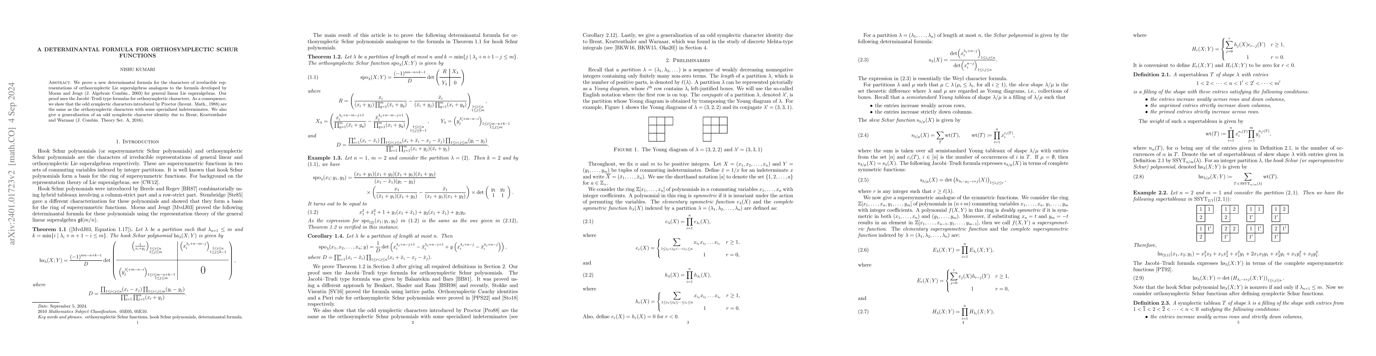 Thumbnail for A determinantal formula for orthosymplectic Schur functions