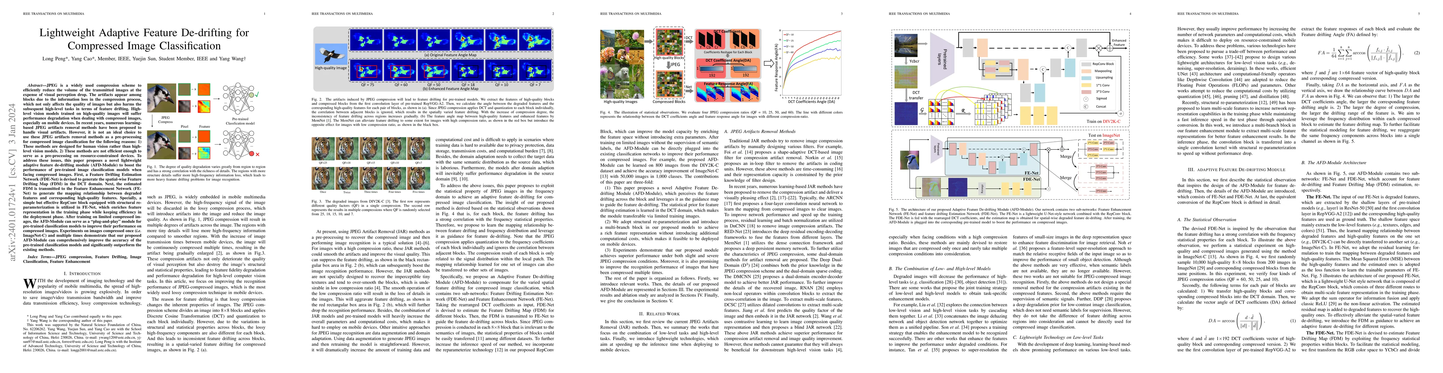 Thumbnail for Lightweight Adaptive Feature De-drifting for Compressed Image
  Classification