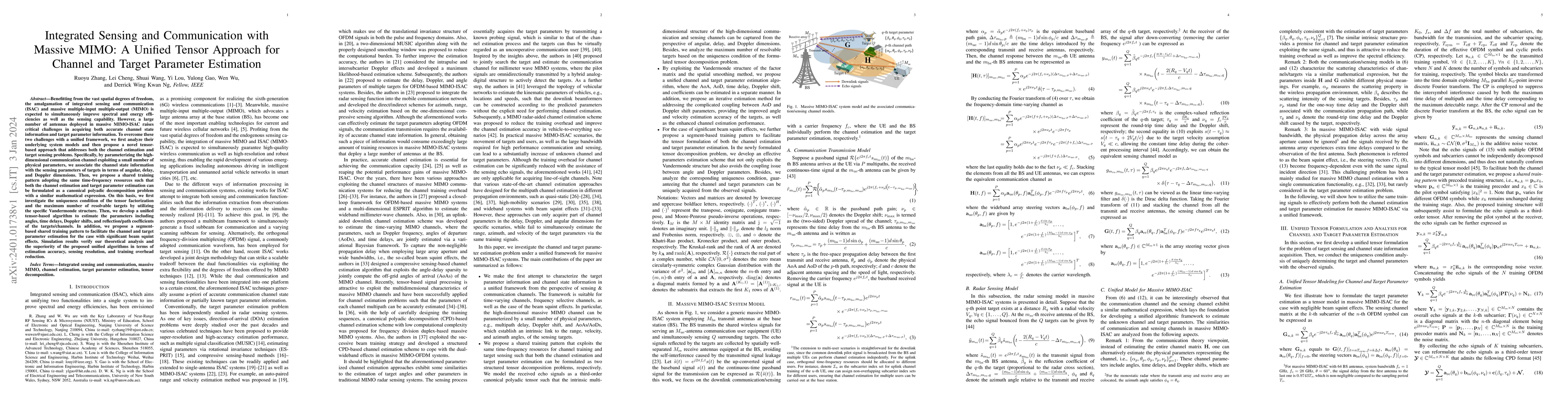 Thumbnail for Integrated Sensing and Communication with Massive MIMO: A Unified Tensor
  Approach for Channel and Target Parameter Estimation