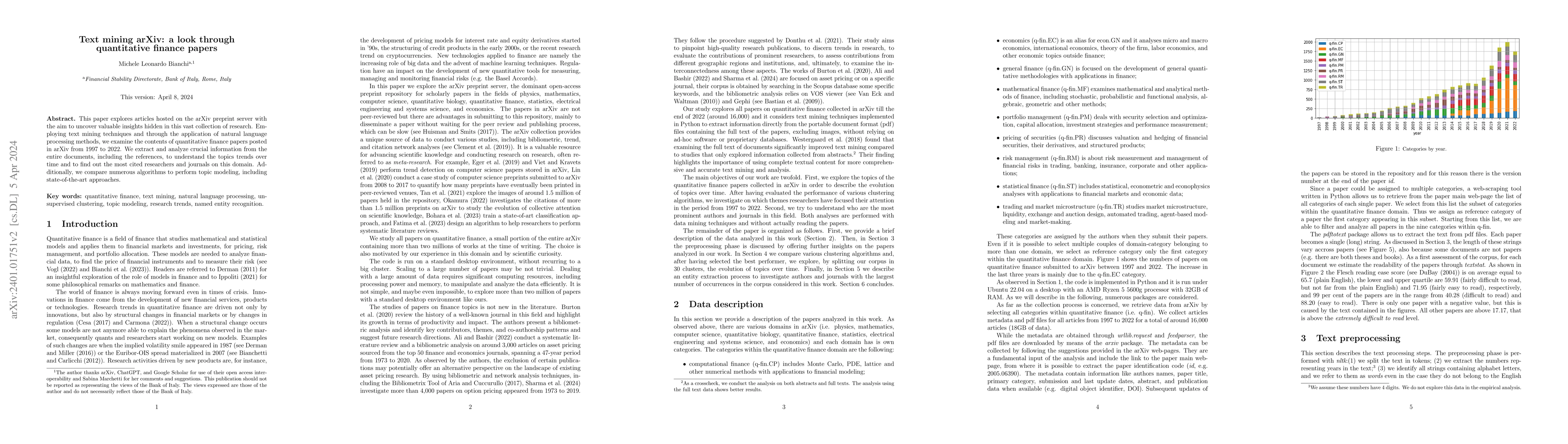 Thumbnail for Text mining arXiv: a look through quantitative finance papers