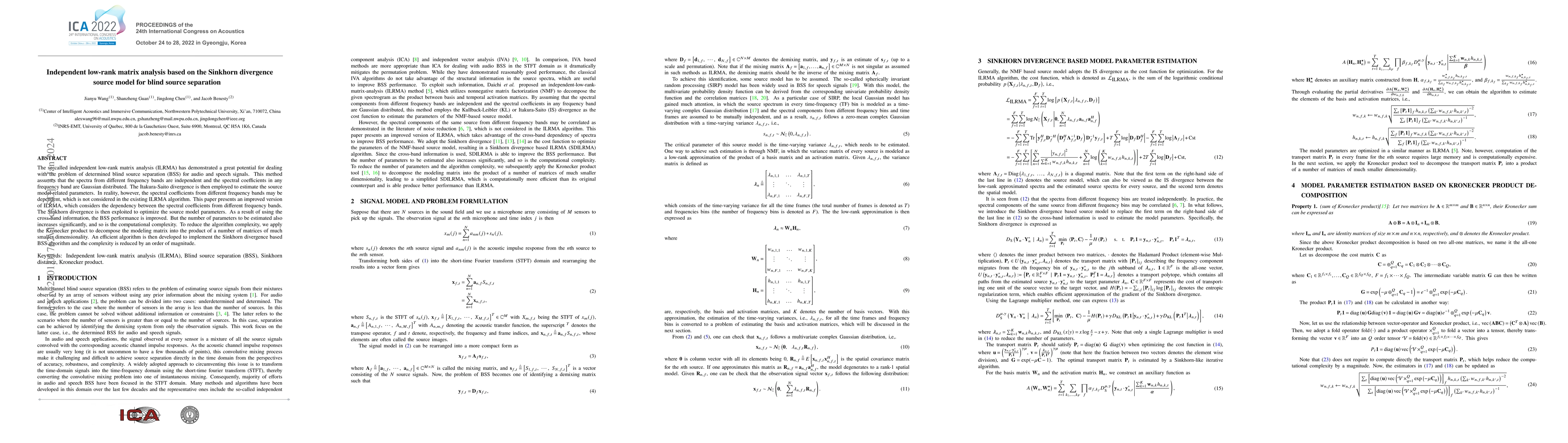Thumbnail for Independent low-rank matrix analysis based on the Sinkhorn divergence
  source model for blind source separation