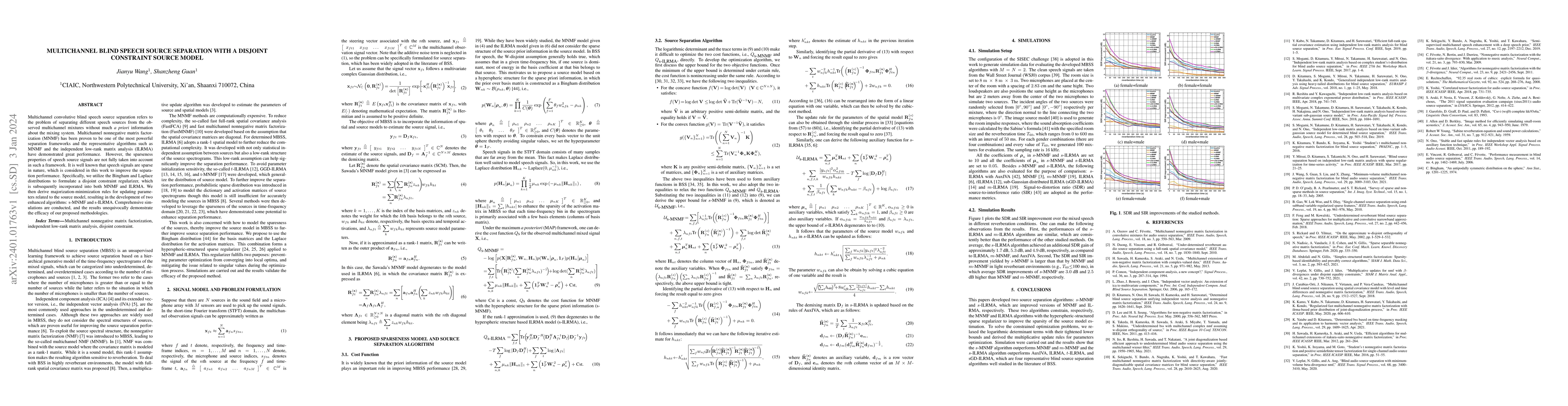 Thumbnail for Multichannel blind speech source separation with a disjoint constraint
  source model