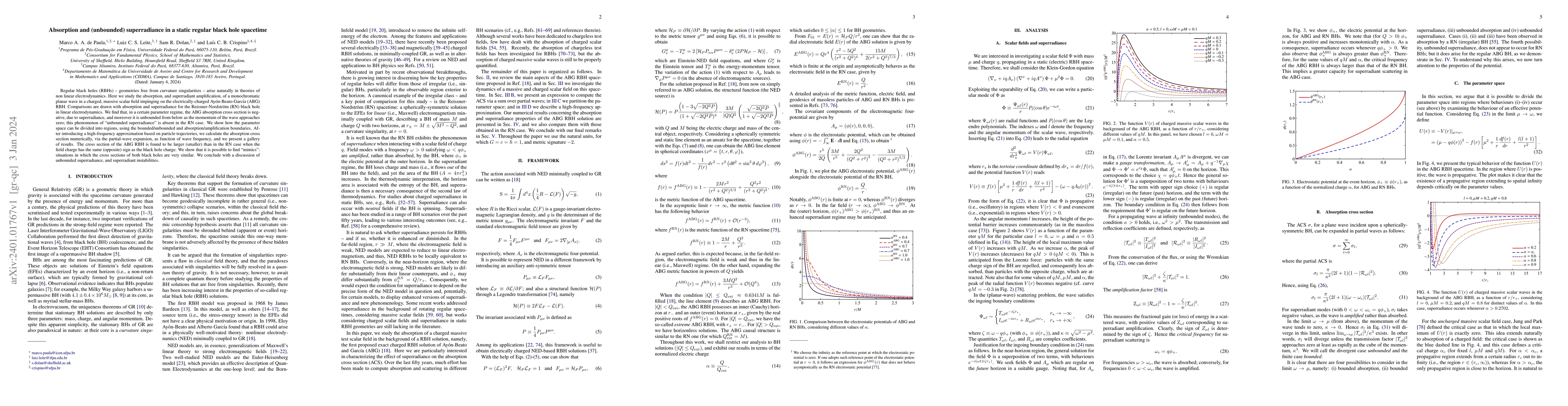Thumbnail for Absorption and (unbounded) superradiance in a static regular black hole
  spacetime