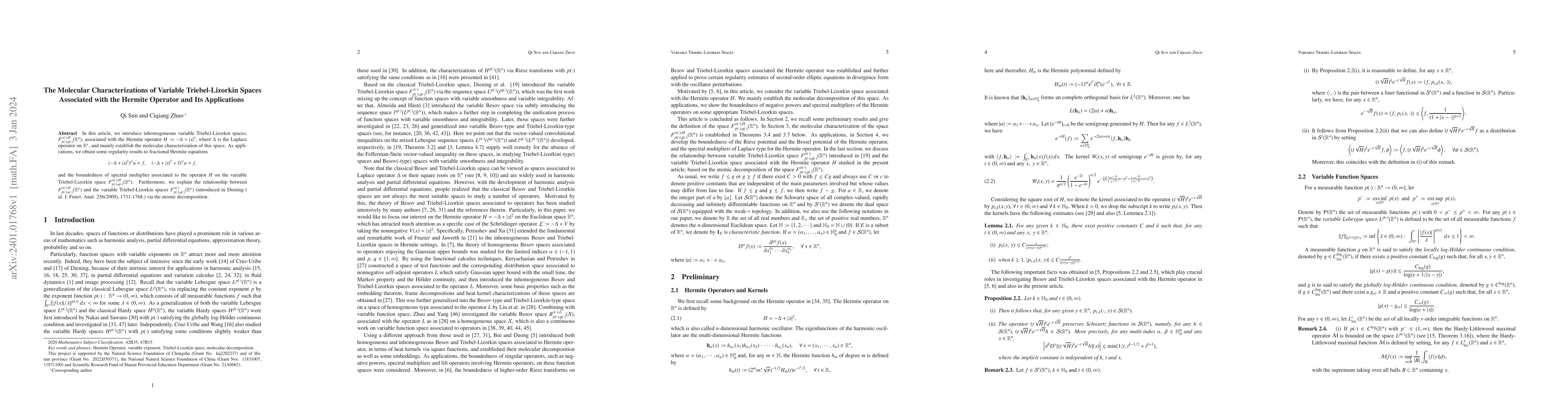 Thumbnail for The Molecular Characterizations of Variable Triebel-Lizorkin Spaces
  Associated with the Hermite Operator and Its Applications