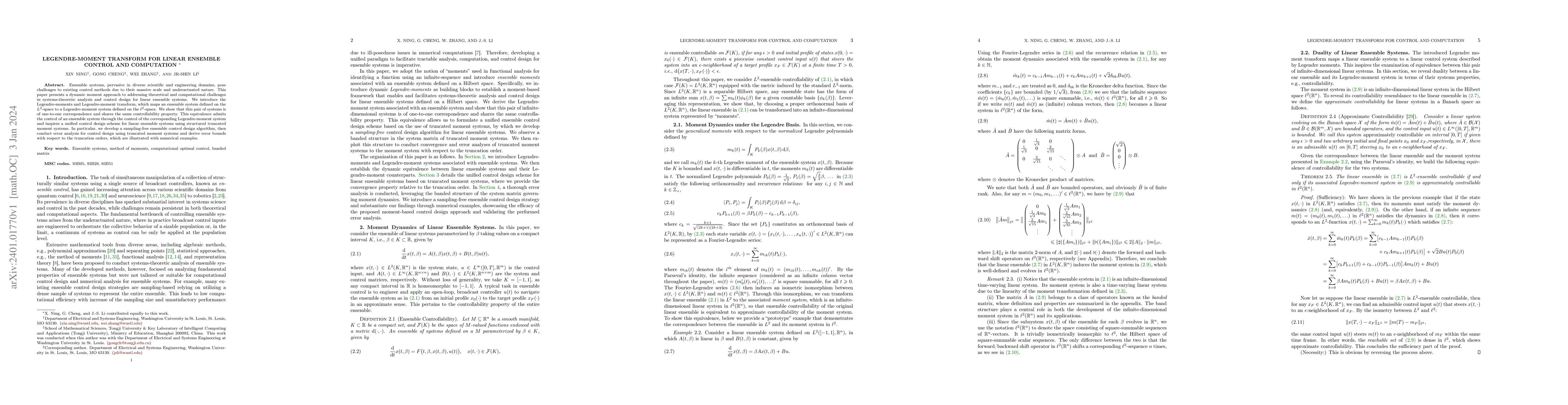 Thumbnail for Legendre-Moment Transform for Linear Ensemble Control and Computation
