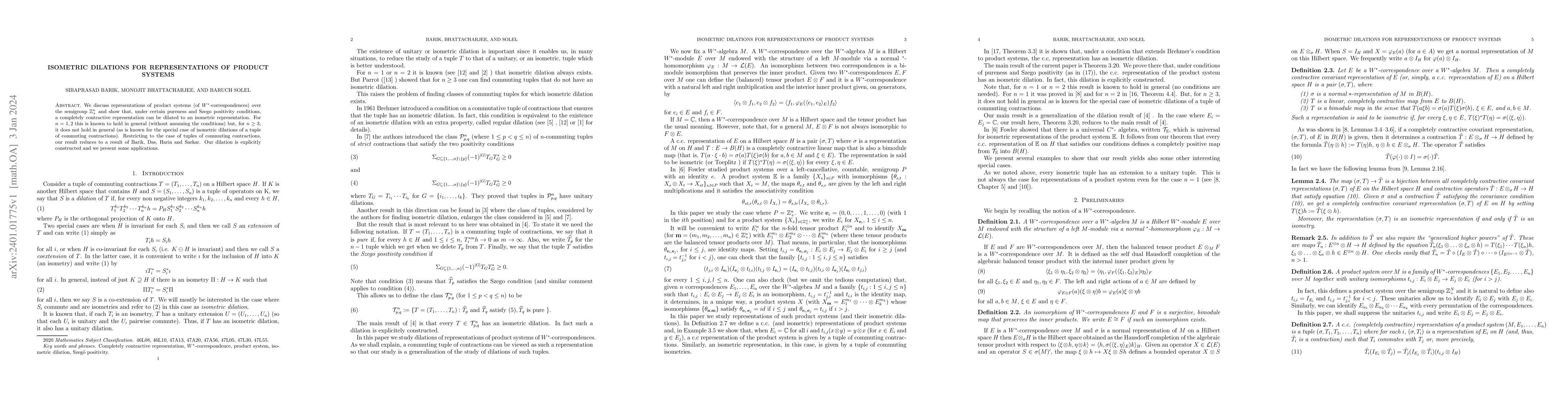 Thumbnail for Isometric Dilations for Representations of Product Systems