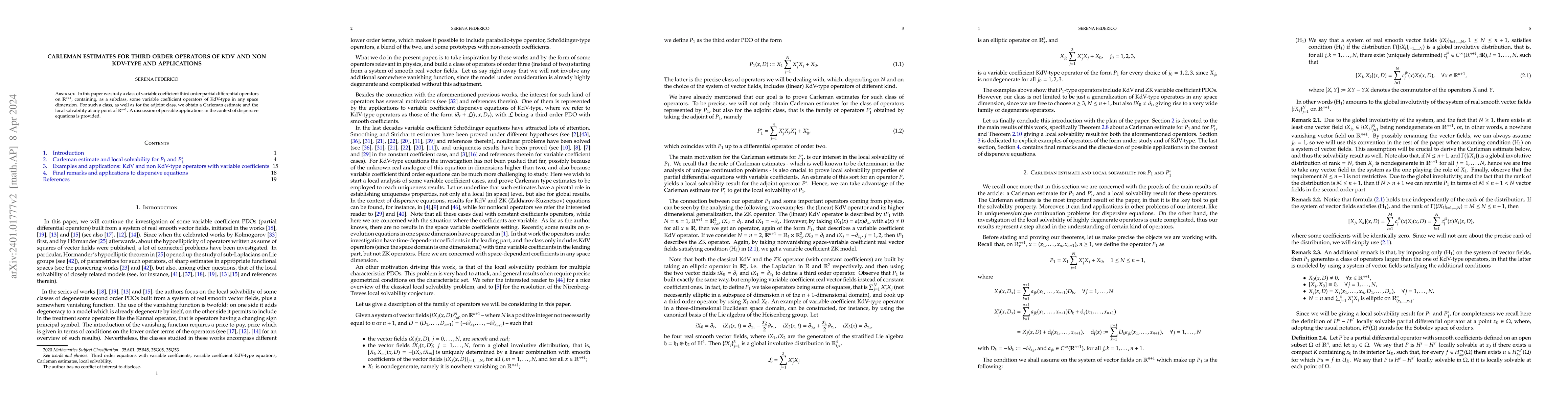 Thumbnail for Carleman estimates for third order operators of KdV and non KdV-type and
  applications