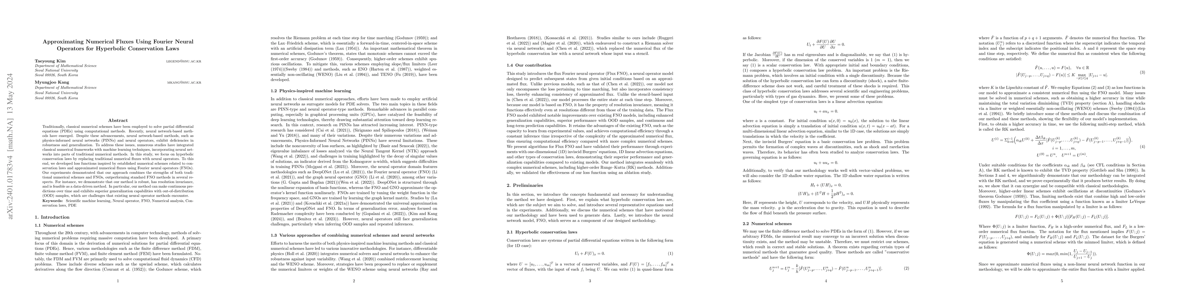 Thumbnail for Approximating Numerical Fluxes Using Fourier Neural Operators for
  Hyperbolic Conservation Laws