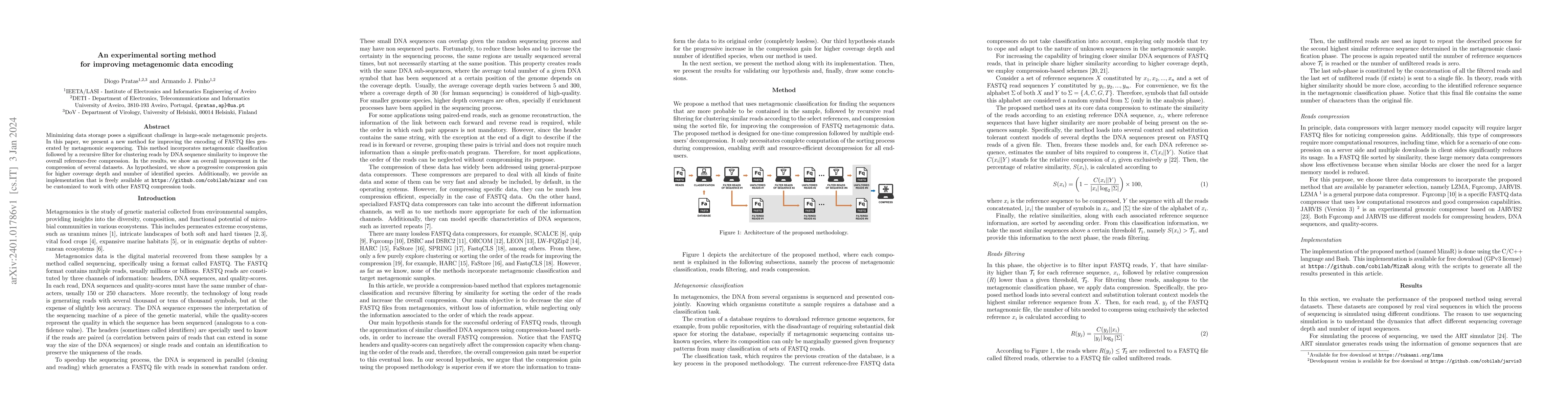 Thumbnail for An experimental sorting method for improving metagenomic data encoding