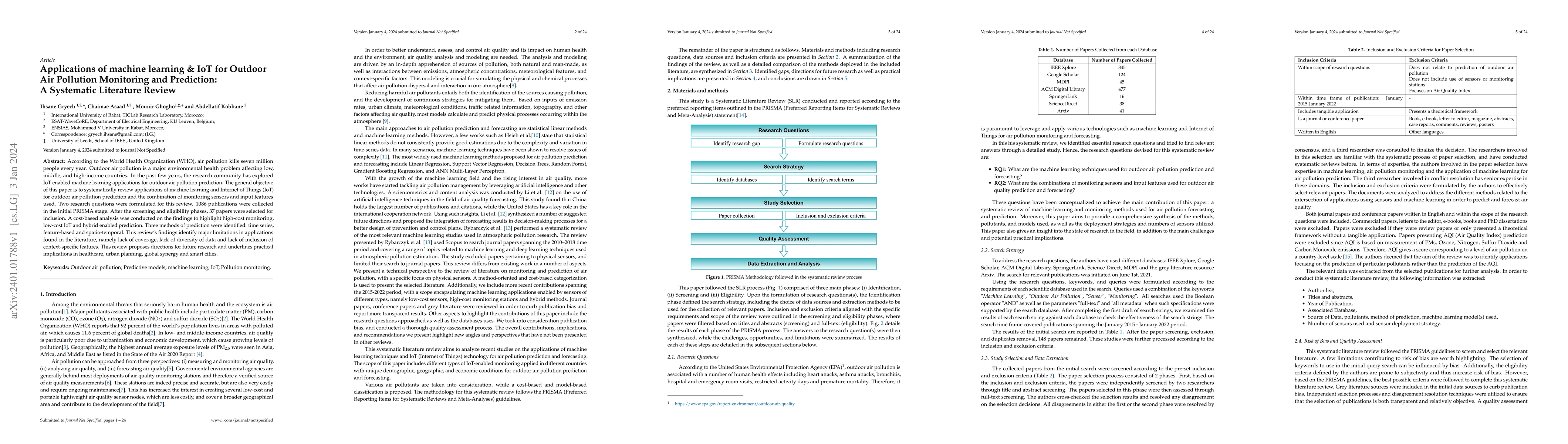 Thumbnail for Applications of machine learning and IoT for Outdoor Air Pollution
  Monitoring and Prediction: A Systematic Literature Review