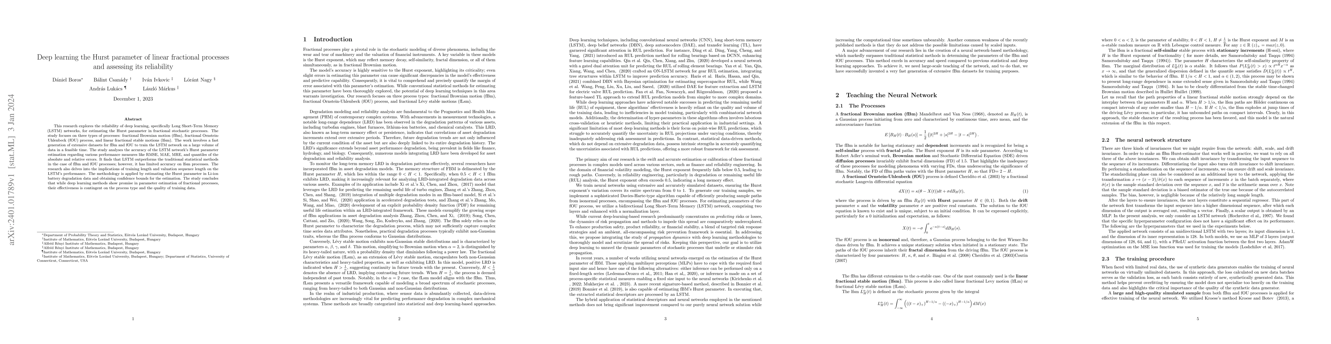 Thumbnail for Deep learning the Hurst parameter of linear fractional processes and
  assessing its reliability