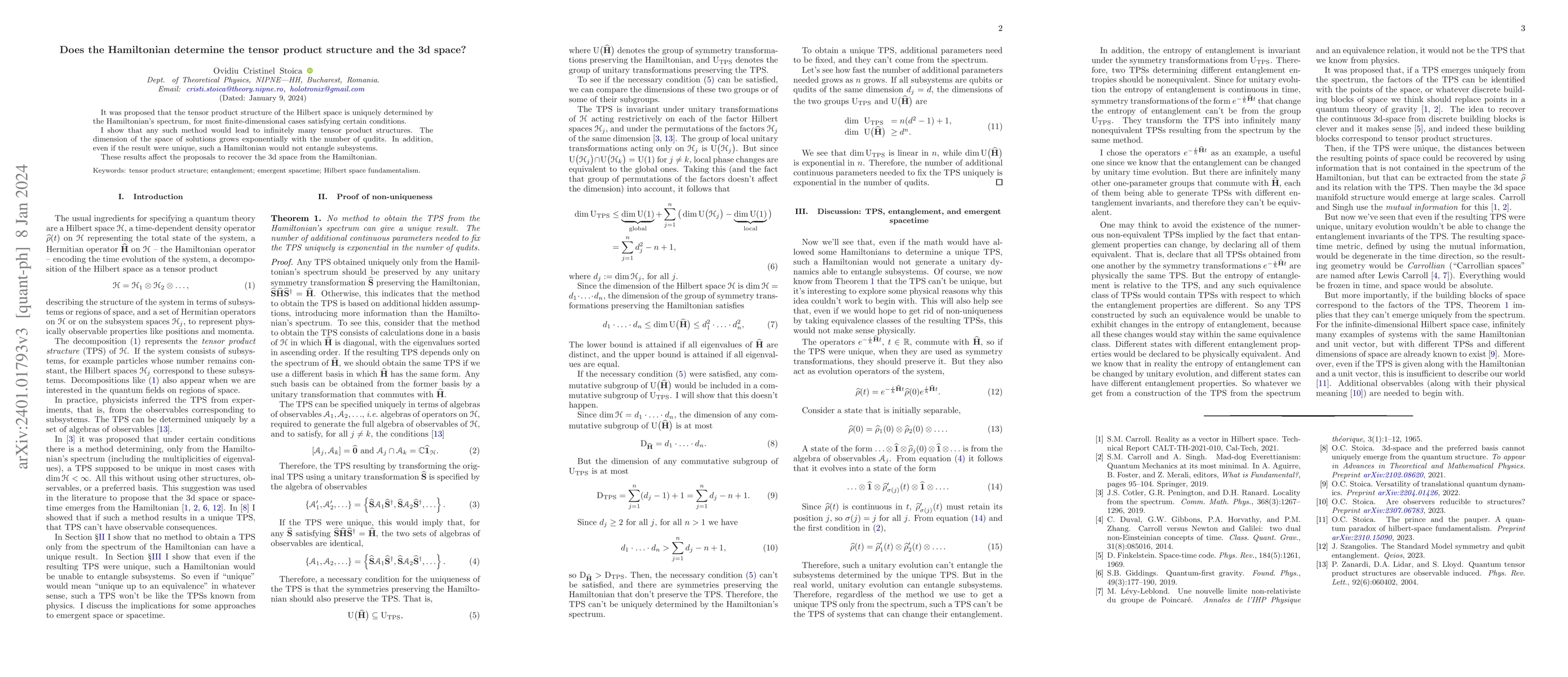 Thumbnail for Does the Hamiltonian determine the tensor product structure and the 3d
  space?