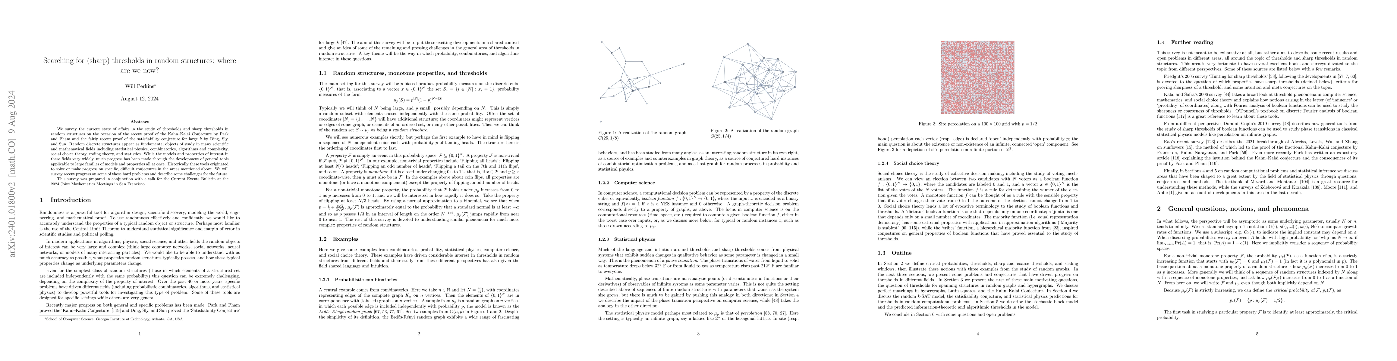 Thumbnail for Searching for (sharp) thresholds in random structures: where are we now?