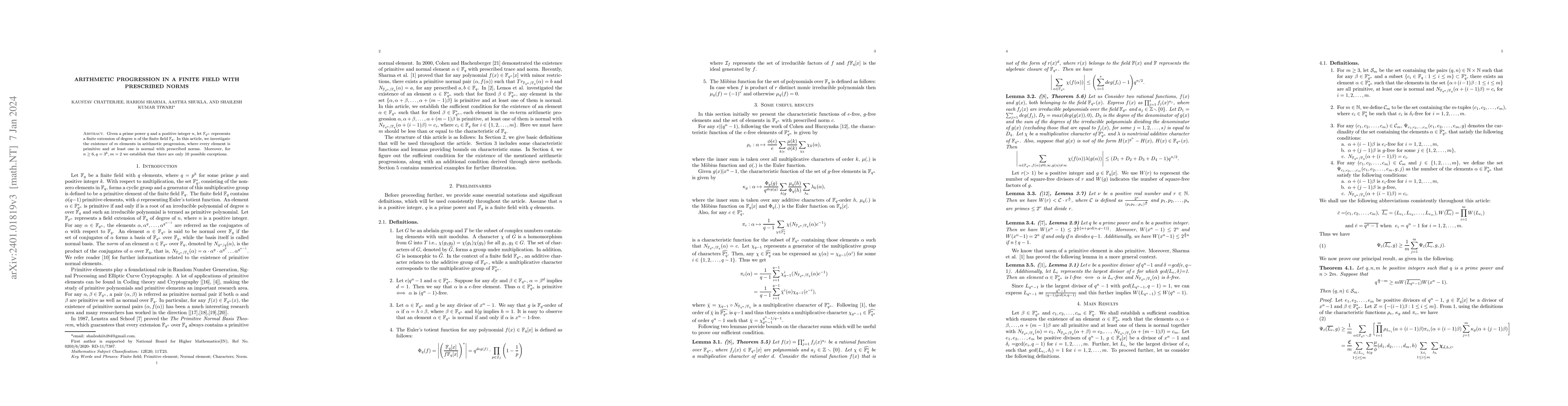 Thumbnail for Arithmetic progression in a finite field with prescribed norms