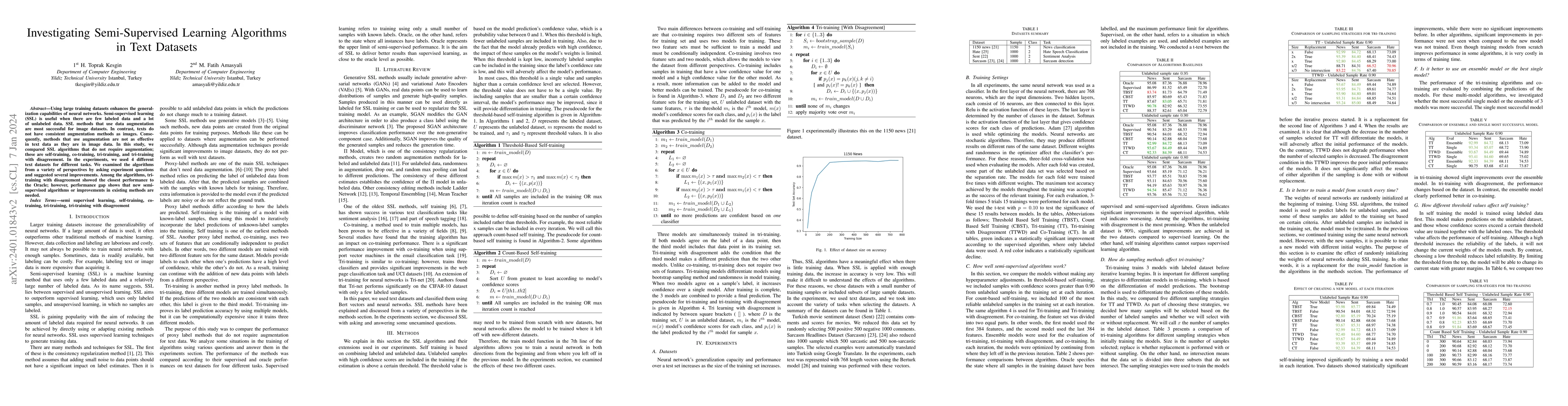 Thumbnail for Investigating Semi-Supervised Learning Algorithms in Text Datasets