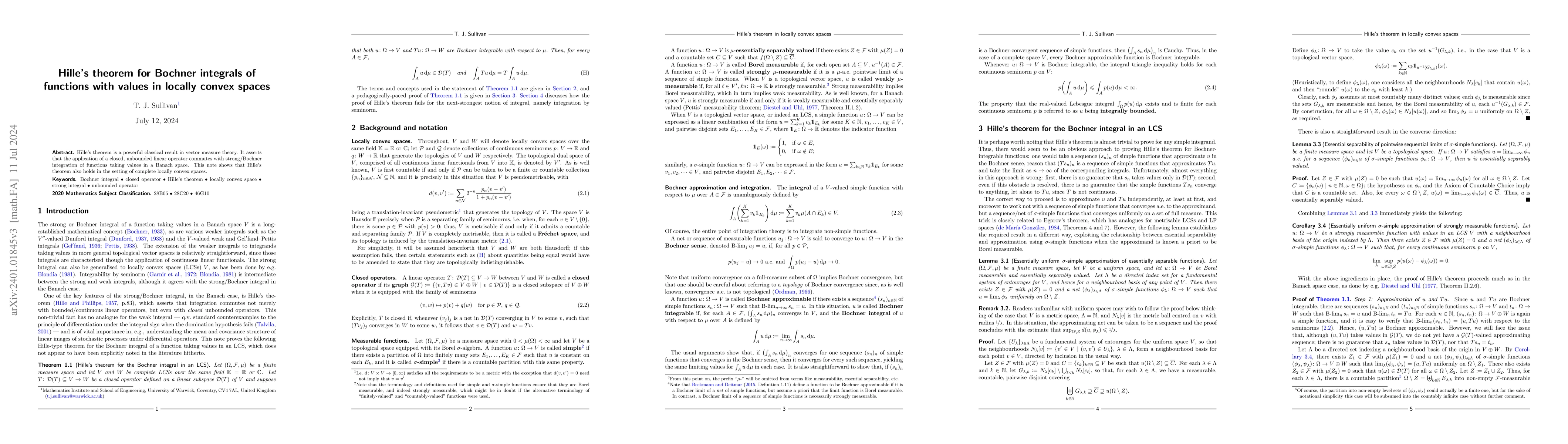 Thumbnail for Hille's theorem for Bochner integrals of functions with values in
  locally convex spaces
