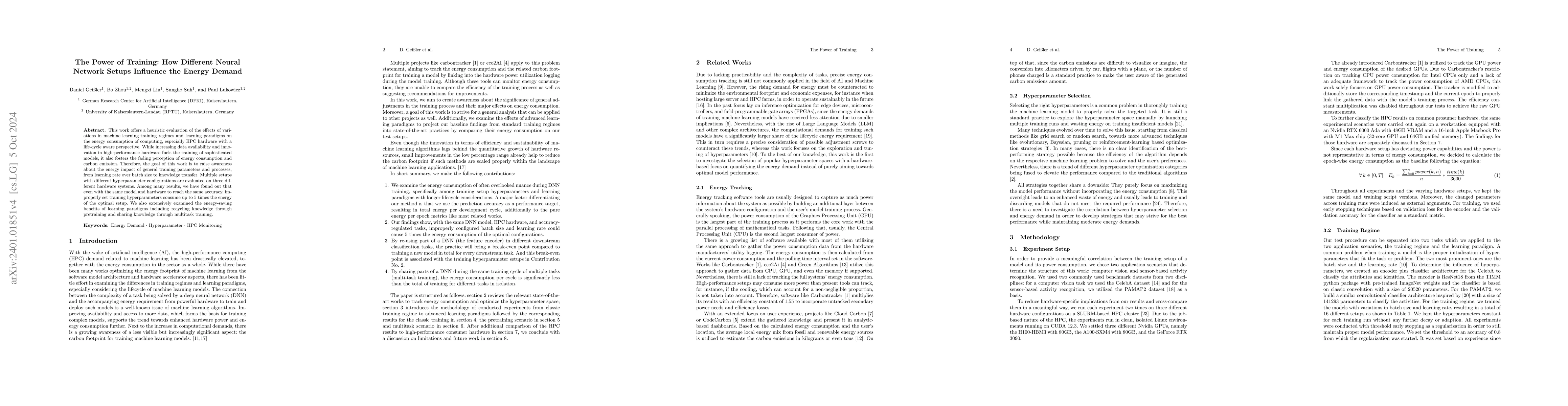 Thumbnail for The Power of Training: How Different Neural Network Setups Influence the
  Energy Demand