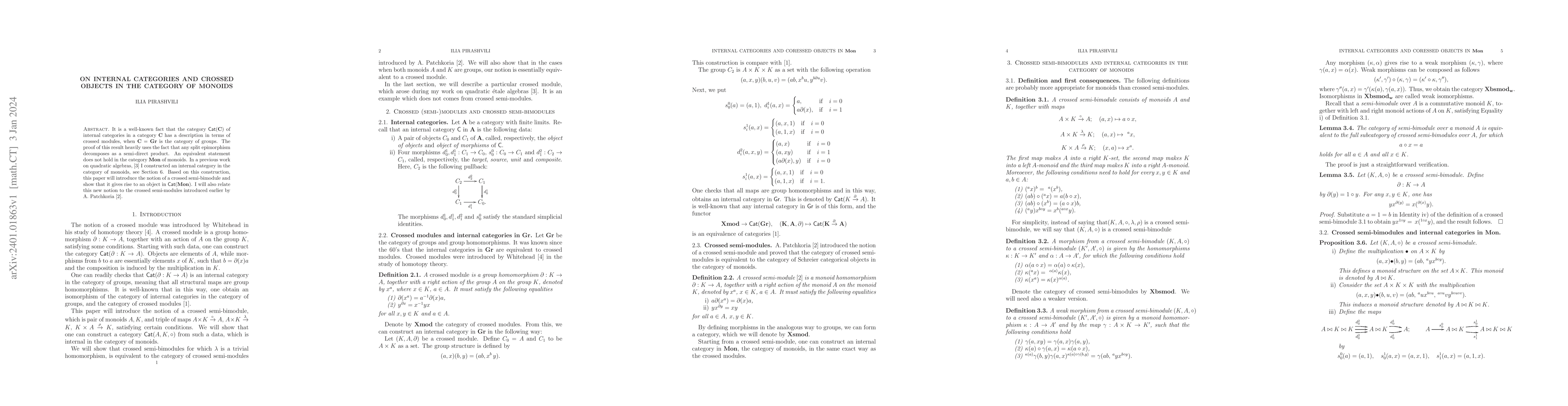 Thumbnail for On internal categories and crossed objects in the category of monoids