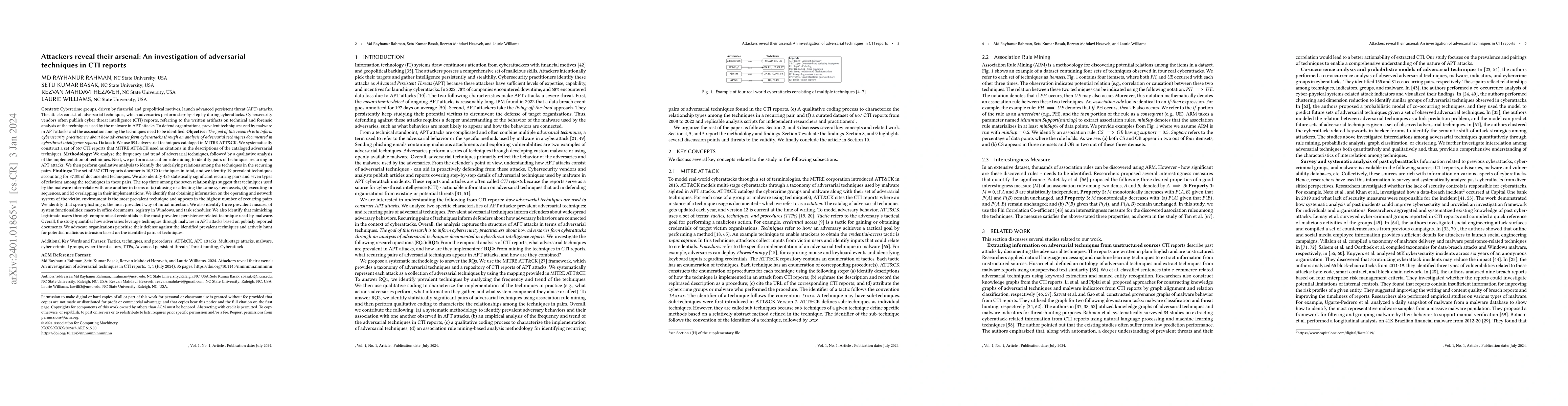 Thumbnail for Attackers reveal their arsenal: An investigation of adversarial
  techniques in CTI reports