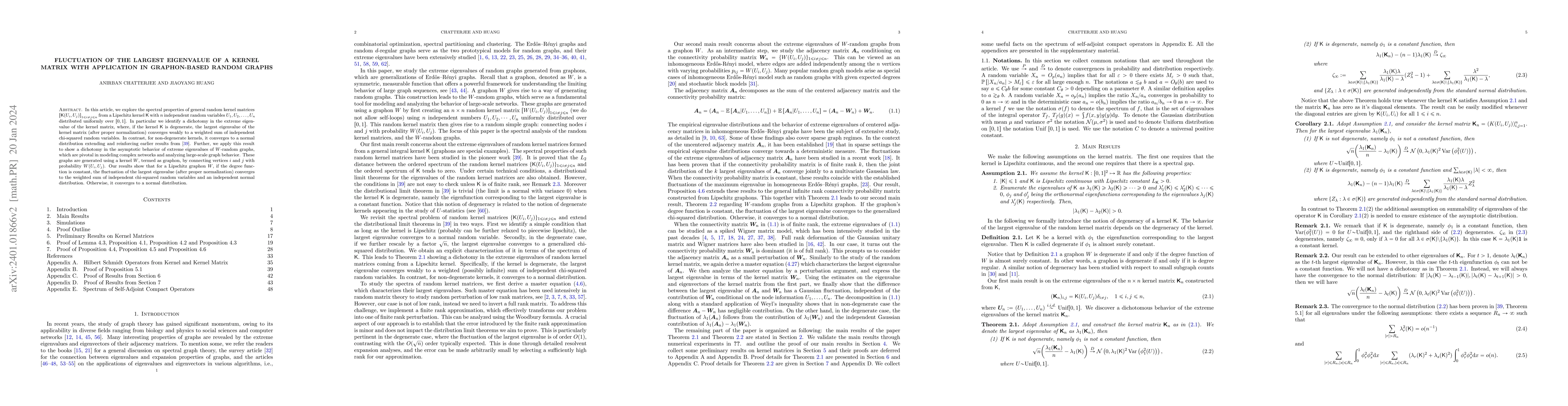Thumbnail for Fluctuation of the Largest Eigenvalue of a Kernel Matrix with
  application in Graphon-based Random Graphs