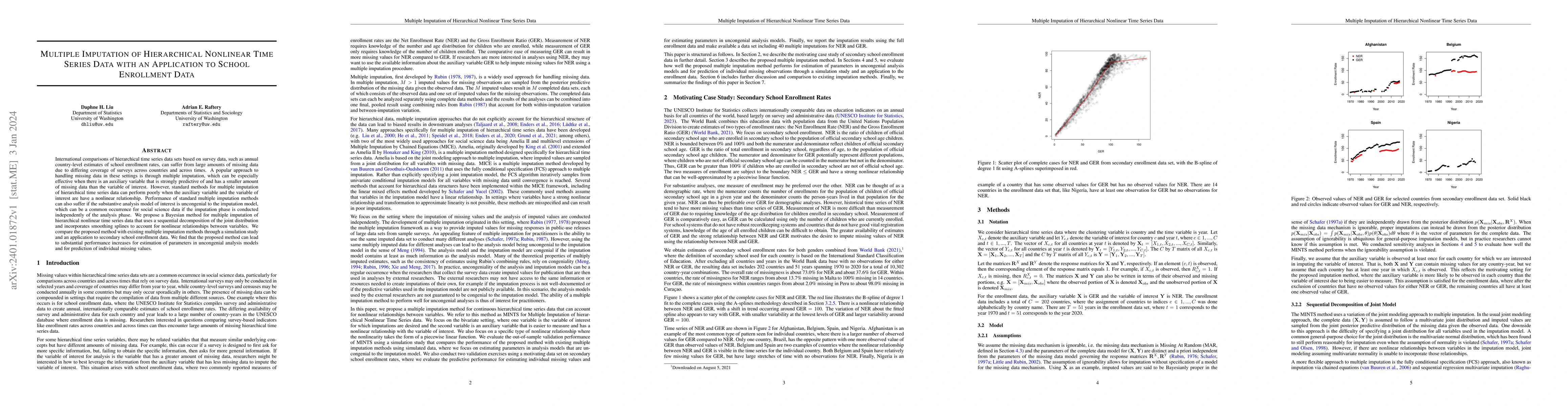 Thumbnail for Multiple Imputation of Hierarchical Nonlinear Time Series Data with an
  Application to School Enrollment Data