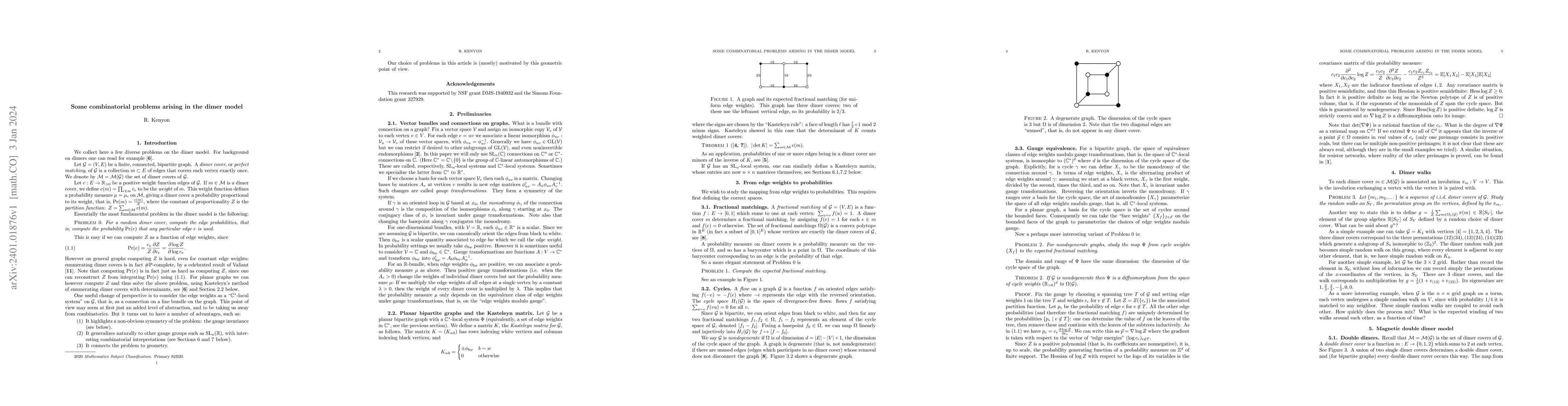 Thumbnail for Some combinatorial problems arising in the dimer model