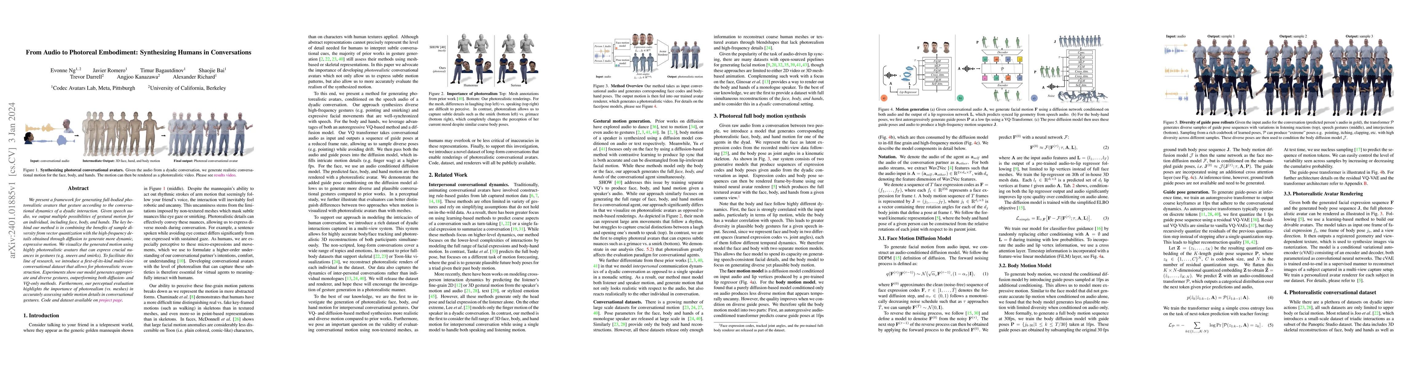 Thumbnail for From Audio to Photoreal Embodiment: Synthesizing Humans in Conversations