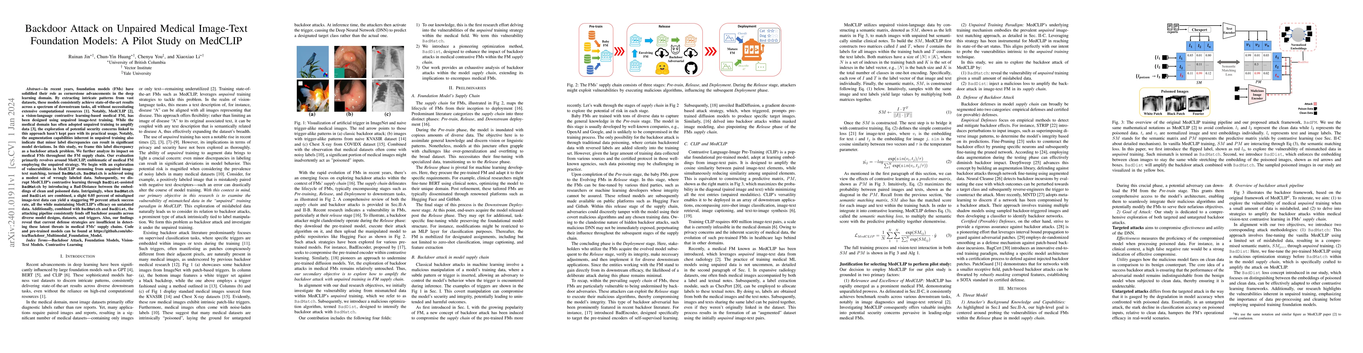 Thumbnail for Backdoor Attack on Unpaired Medical Image-Text Foundation Models: A
  Pilot Study on MedCLIP
