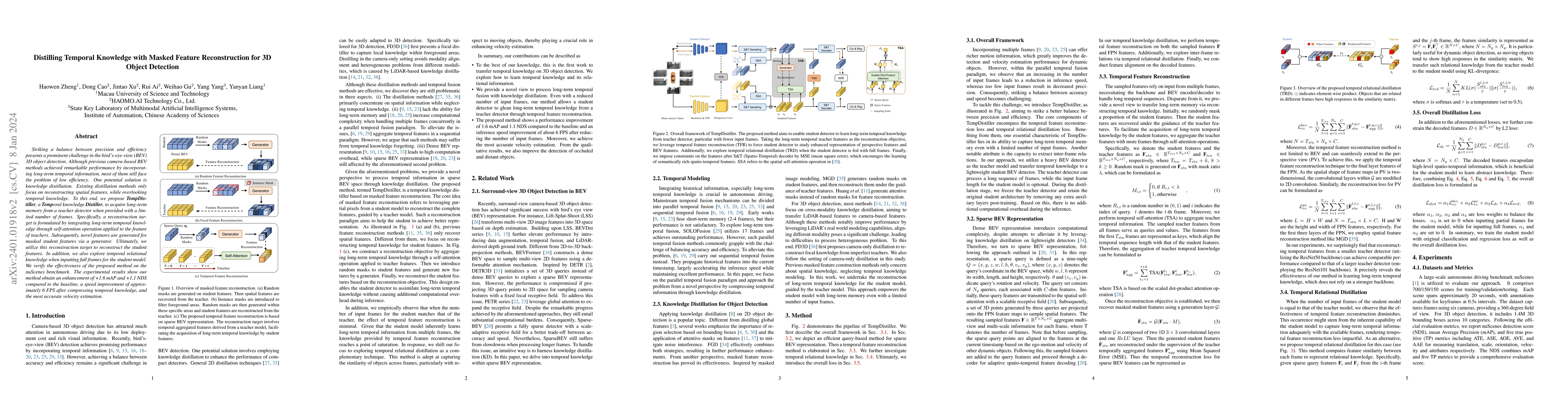 Thumbnail for Distilling Temporal Knowledge with Masked Feature Reconstruction for 3D
  Object Detection